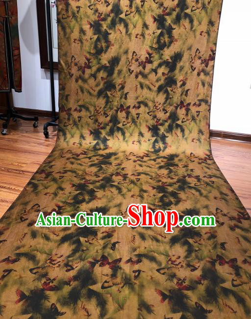 Asian Chinese Traditional Butterfly Pattern Design Ginger Gambiered Guangdong Gauze Fabric Silk Material