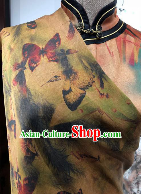 Asian Chinese Traditional Butterfly Pattern Design Ginger Gambiered Guangdong Gauze Fabric Silk Material