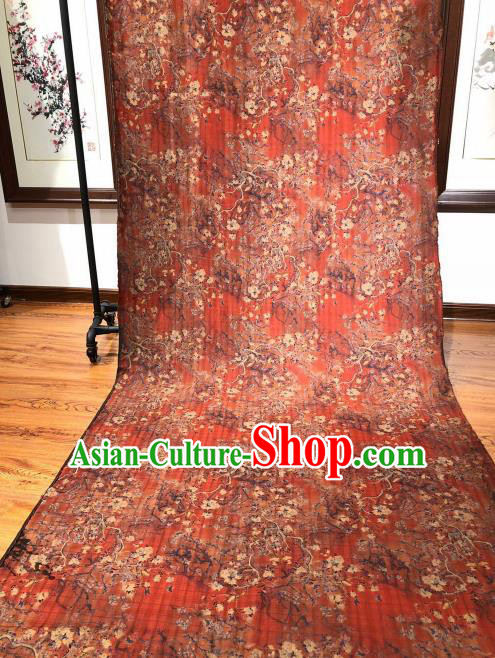 Asian Chinese Traditional Pear Flowers Pattern Design Red Gambiered Guangdong Gauze Fabric Silk Material