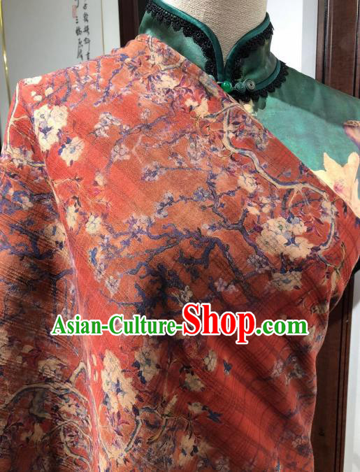 Asian Chinese Traditional Pear Flowers Pattern Design Red Gambiered Guangdong Gauze Fabric Silk Material