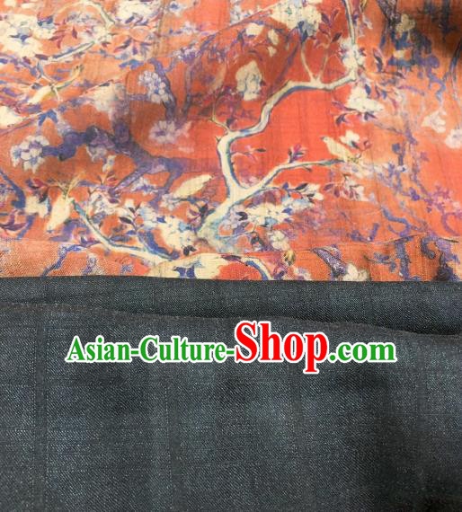 Asian Chinese Traditional Pear Flowers Pattern Design Red Gambiered Guangdong Gauze Fabric Silk Material