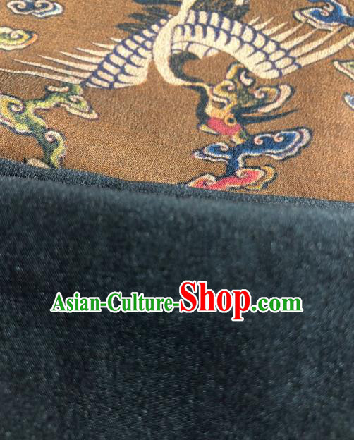 Asian Chinese Traditional Cloud Crane Pattern Design Brown Gambiered Guangdong Gauze Fabric Silk Material
