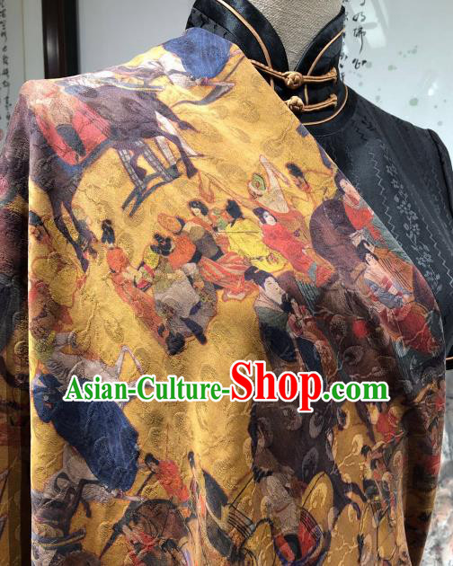 Asian Chinese Traditional Tang Dynasty Pattern Design Golden Gambiered Guangdong Gauze Fabric Silk Material