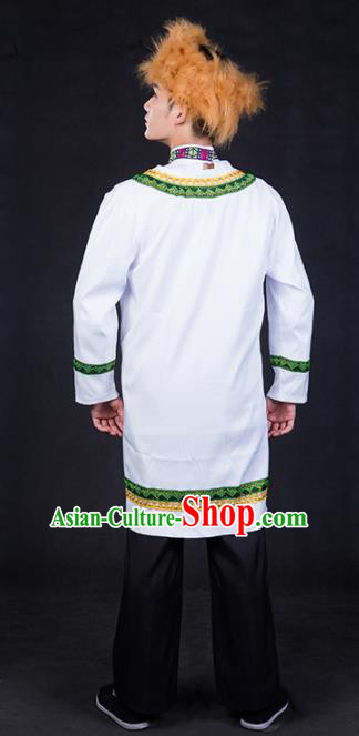 Chinese Traditional Kazak Nationality Festival Compere White Outfits Ethnic Minority Folk Dance Stage Show Costume for Men
