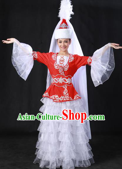 Traditional Korean Nationality Dance Costume, Chinese Minority Nationality  Embroidery Hanbok Veil Dress for Women