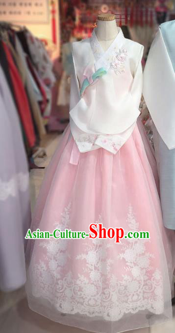 Korean Traditional Hanbok Court White Blouse and Pink Dress Outfits Asian Korea Fashion Costume for Women