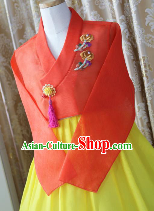 Korean Traditional Garment Hanbok Orange Blouse and Yellow Dress Outfits Asian Korea Fashion Costume for Women