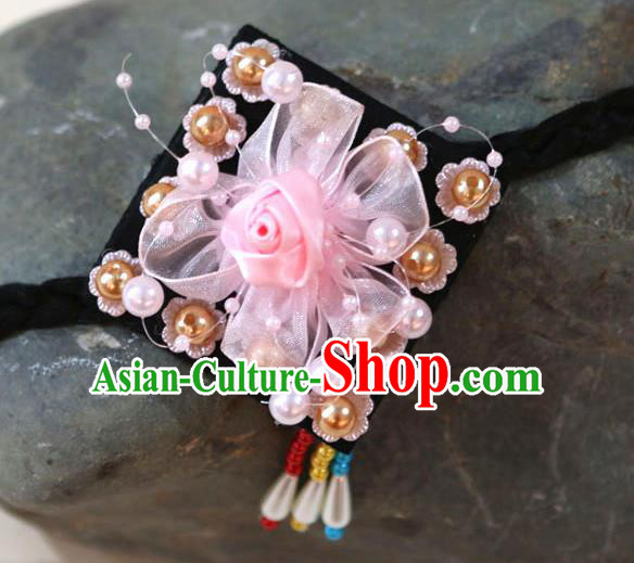 Korean Traditional Court Bride Pink Silk Rose Hairband Asian Korea Fashion Wedding Hair Accessories for Women