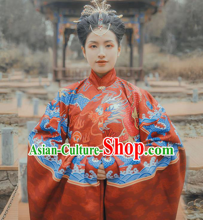 Chinese Traditional Ming Dynasty Palace Queen Wedding Embroidered Dress Ancient Royal Empress Costumes for Women