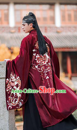 Chinese Traditional Jin Dynasty Scholar Red Cape Ancient Royal Prince Costumes for Men