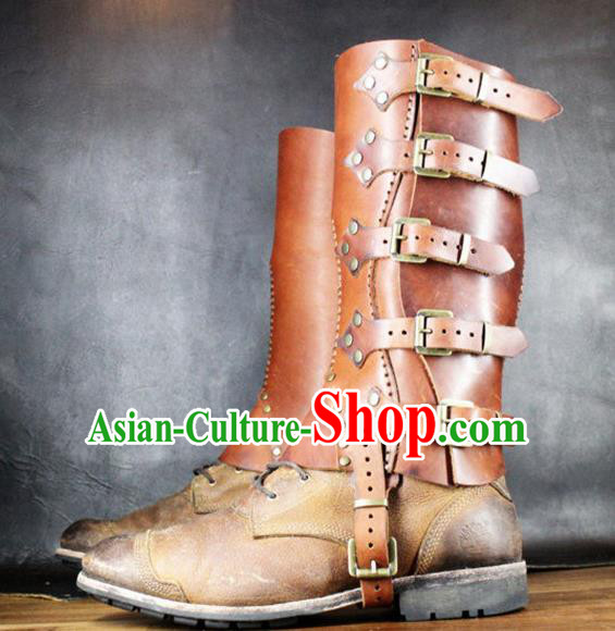 Western Middle Ages Leather Boots European Traditional Knight Shoes for Men