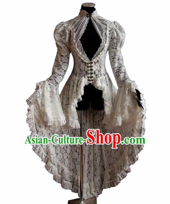 Western Halloween Middle Ages Drama White Lace Dress European Traditional Court Costume for Women