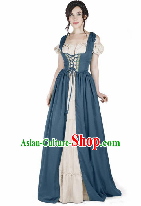 Western Halloween Cosplay Housemaid Blue Dress European Traditional Middle Ages Female Civilian Costume for Women