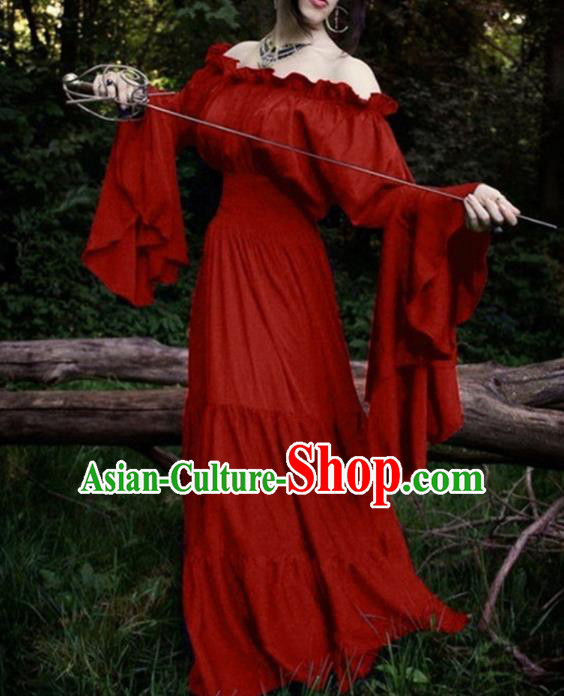 Western Halloween Cosplay Court Red Dress European Traditional Middle Ages Princess Costume for Women