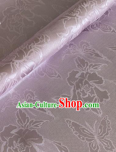 Asian Chinese Classical Peony Butterfly Pattern Design Light Purple Brocade Jacquard Fabric Traditional Cheongsam Silk Material