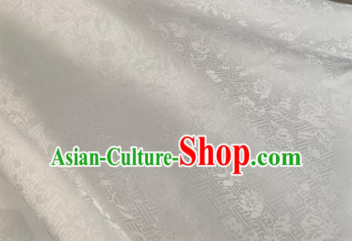 Asian Chinese Classical Lotus Pattern Design White Jacquard Fabric Traditional Silk Material
