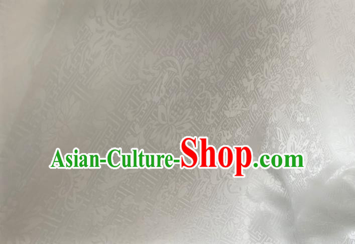 Asian Chinese Classical Lotus Pattern Design White Jacquard Fabric Traditional Silk Material