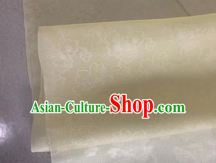 Asian Chinese Classical Peony Pattern Design Light Yellow Jacquard Fabric Traditional Cheongsam Silk Material