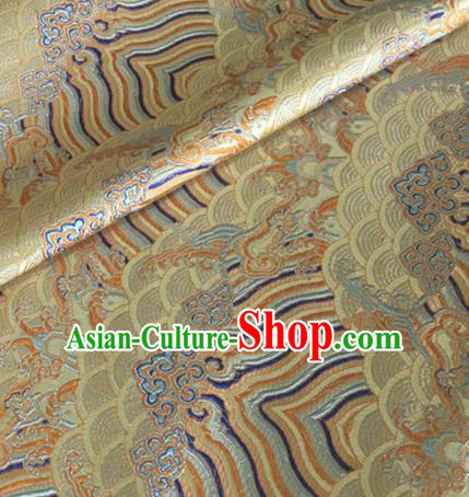 Asian Chinese Classical Wave Cliff Pattern Design Golden Brocade Jacquard Fabric Traditional Cheongsam Silk Material