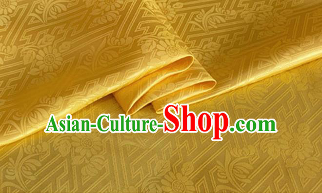 Asian Chinese Classical Daisy Pattern Design Golden Brocade Jacquard Fabric Traditional Cheongsam Silk Material