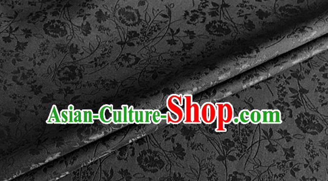 Asian Chinese Classical Jacquard Peony Pattern Design Black Brocade Fabric Traditional Cheongsam Silk Material