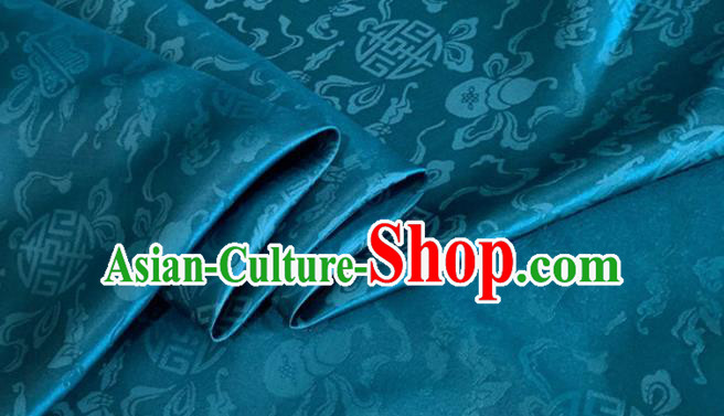Asian Chinese Classical Ribbon Calabash Pattern Design Peacock Blue Silk Fabric Traditional Cheongsam Material