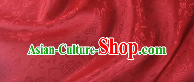 Asian Chinese Classical Ribbon Calabash Pattern Design Red Silk Fabric Traditional Cheongsam Material