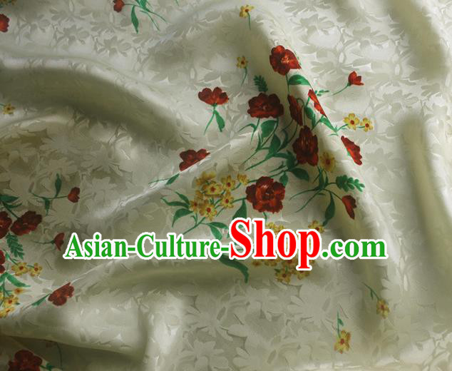 Asian Chinese Classical Printing Flowers Pattern Design Beige Silk Fabric Traditional Cheongsam Brocade Material