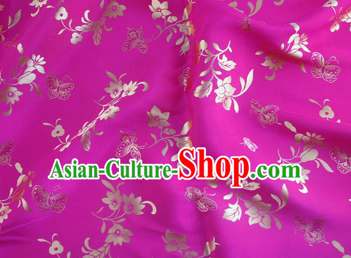 Asian Chinese Classical Butterfly Flowers Pattern Design Rosy Silk Fabric Traditional Cheongsam Brocade Material