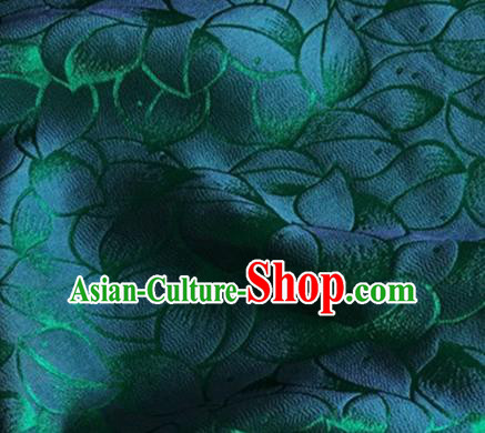 Asian Chinese Classical Lotus Petals Pattern Design Peacock Green Silk Fabric Traditional Cheongsam Brocade Material