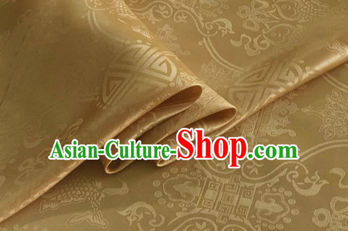 Asian Chinese Classical Double Fish Pattern Design Golden Silk Fabric Traditional Cheongsam Material