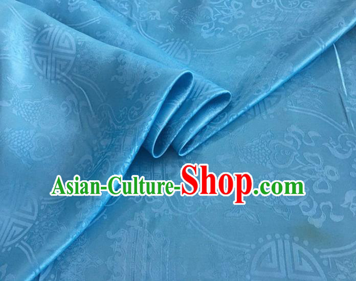 Asian Chinese Classical Double Fish Pattern Design Light Blue Silk Fabric Traditional Cheongsam Material