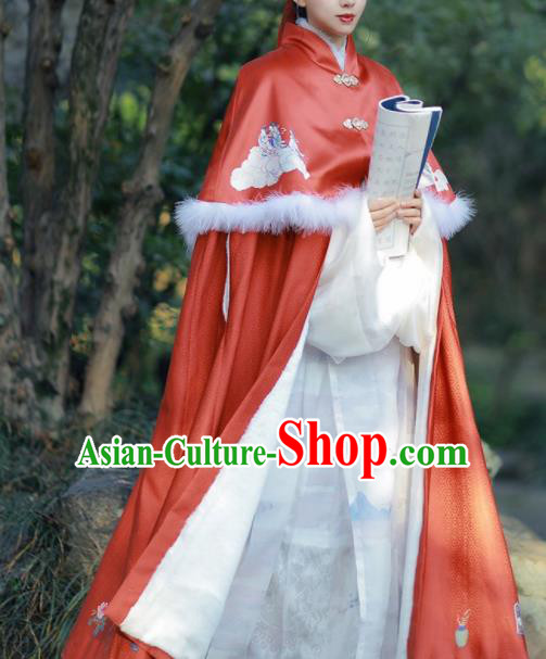 Chinese Traditional Hanfu Red Cloak Ancient Ming Dynasty Princess Costume for Women