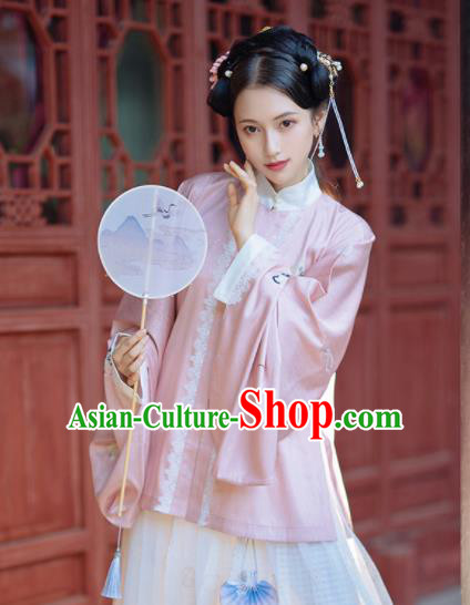 Chinese Traditional Hanfu Pink Blouse Ancient Ming Dynasty Princess Costume for Women