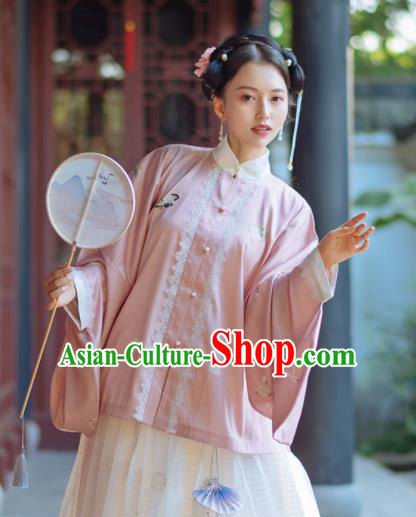 Chinese Traditional Hanfu Pink Blouse Ancient Ming Dynasty Princess Costume for Women