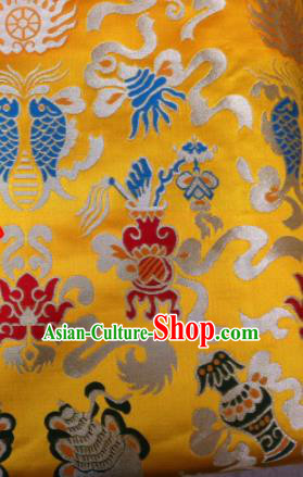 Asian Chinese Classical Auspicious Pattern Design Yellow Silk Fabric Traditional Tibetan Brocade Material