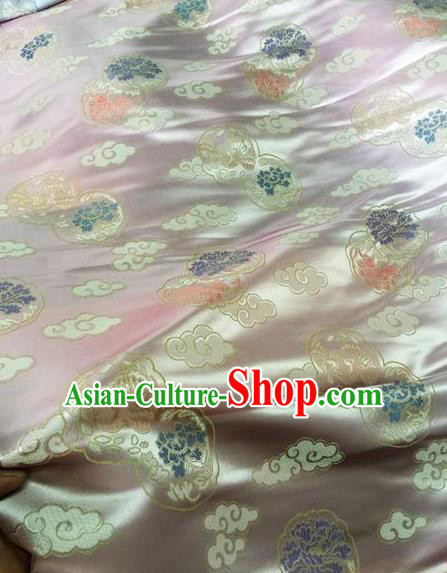 Asian Chinese Classical Cloud Peony Pattern Design Pink Silk Fabric Traditional Nanjing Brocade Material