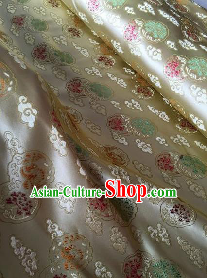 Asian Chinese Classical Cloud Peony Pattern Design Champagne Silk Fabric Traditional Nanjing Brocade Material