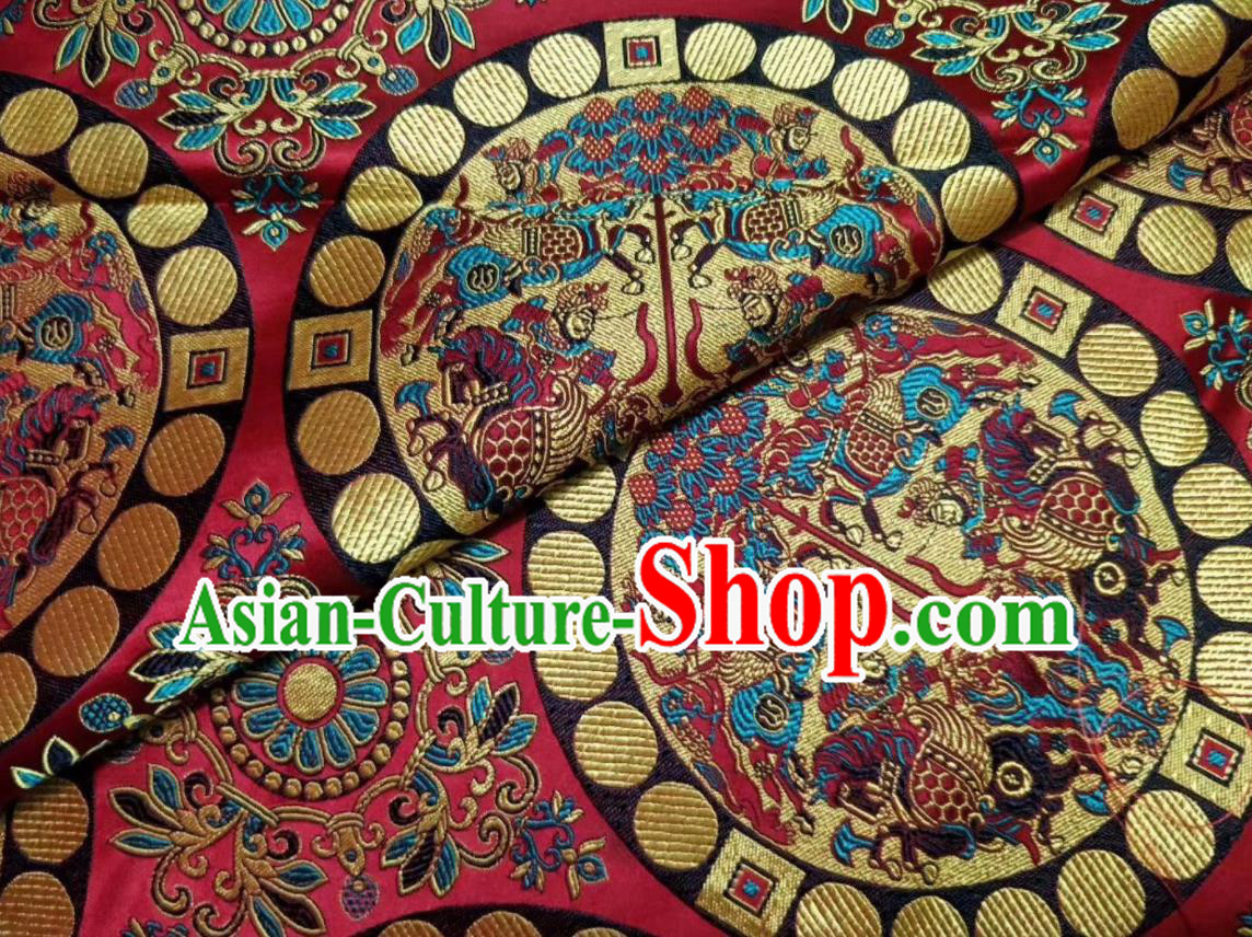 Asian Chinese Classical Character Pattern Design Purplish Red Silk Fabric Traditional Nanjing Brocade Material