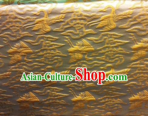 Asian Chinese Classical Cloud Golden Cranes Pattern Design Silk Fabric Traditional Nanjing Brocade Material