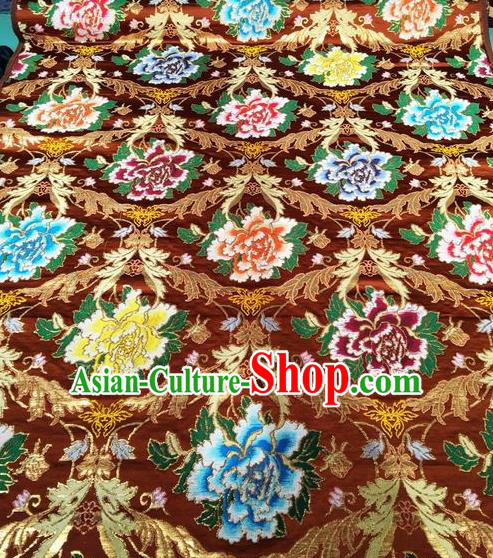 Asian Chinese Classical Peony Pattern Design Wedding Rust Red Silk Fabric Traditional Nanjing Brocade Material