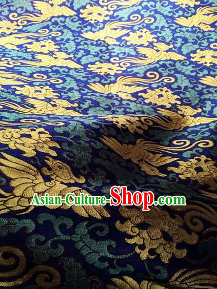 Asian Chinese Classical Cloud Phoenix Pattern Design Royalblue Silk Fabric Traditional Nanjing Brocade Material