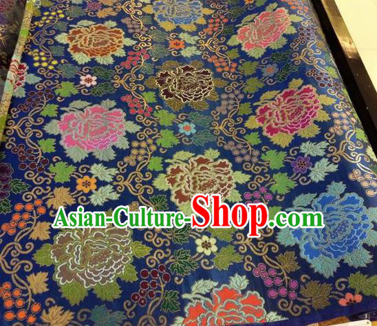 Asian Chinese Classical Peony Grape Pattern Design Navy Silk Fabric Traditional Nanjing Brocade Material