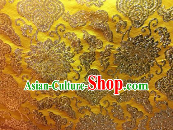 Asian Chinese Classical Cloud Lotus Pattern Design Golden Silk Fabric Traditional Nanjing Brocade Material