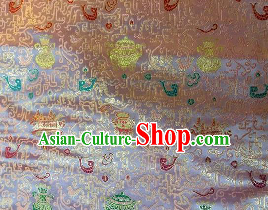 Asian Chinese Classical Eight Treasures Pattern Design Pink Silk Fabric Traditional Nanjing Brocade Material