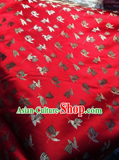 Asian Chinese Classical Leaf Pattern Design Red Silk Fabric Traditional Nanjing Brocade Material