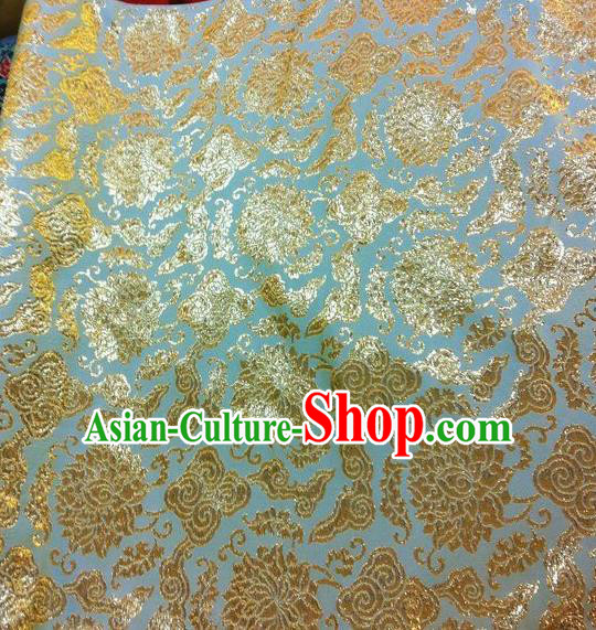 Asian Chinese Classical Lotus Pattern Design Light Blue Silk Fabric Traditional Nanjing Brocade Material