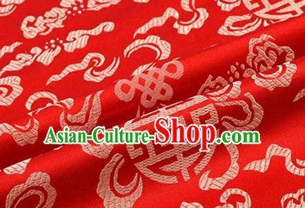Asian Chinese Classical Lucky Knot Pattern Design Red Brocade Fabric Traditional Silk Material