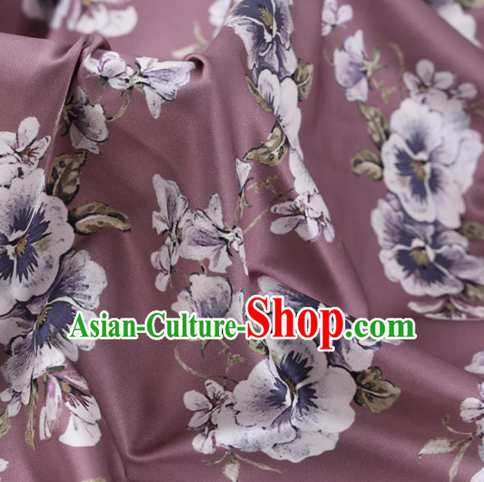 Asian Chinese Classical Flowers Pattern Design Light Purple Watered Gauze Fabric Traditional Silk Material