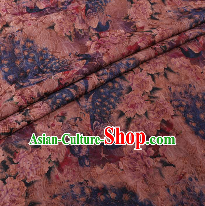 Asian Chinese Classical Peacock Pattern Design Watered Gauze Fabric Traditional Silk Material